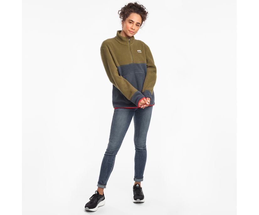 Women's Saucony Fireside Fleece Anorak Jackets Dark Olive | Singapore 337NWYB